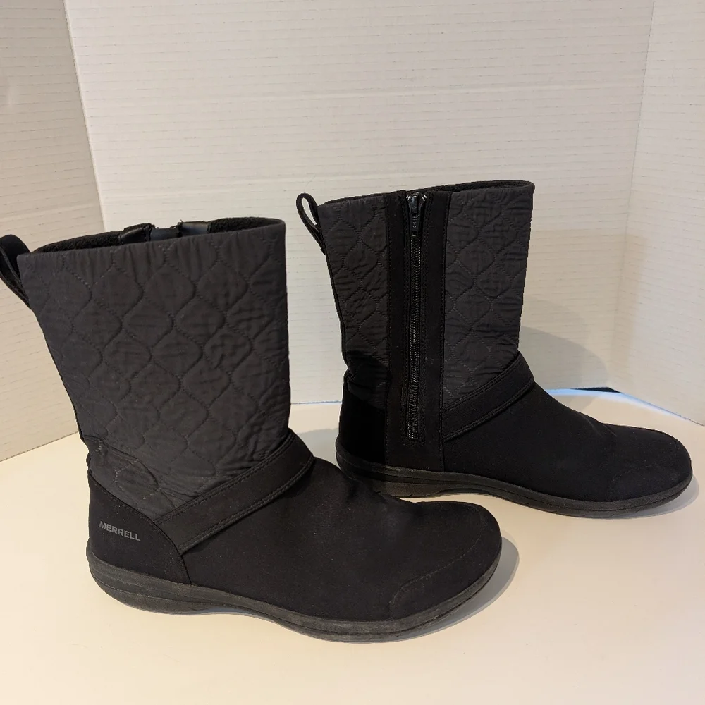 Merrell Womens Quilted Black Winter Boots‎ Sz. 7.5